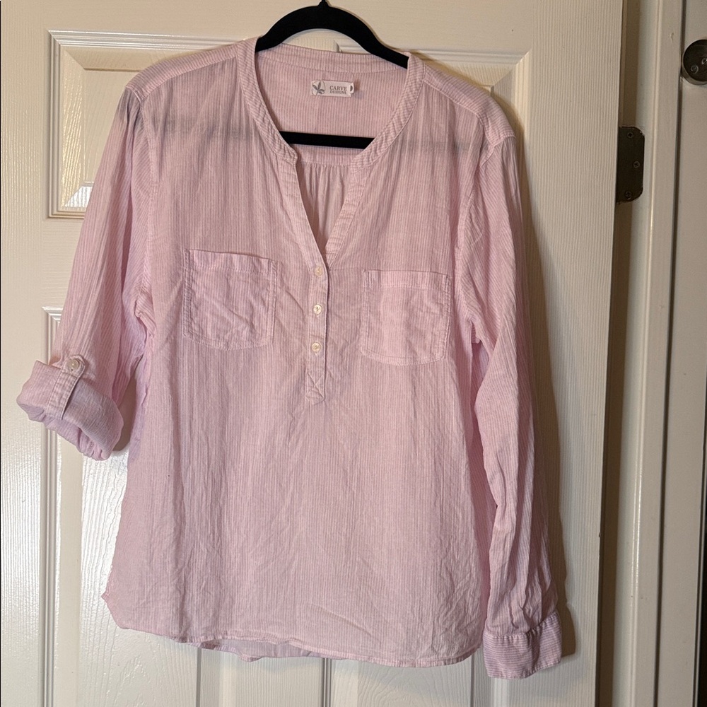 CARVE DESIGNS Light Pink and White Striped Blouse